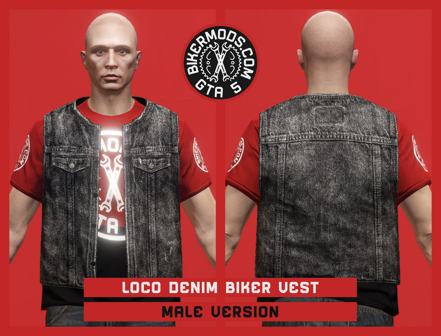Loco Biker Black Denim Vest (Male)