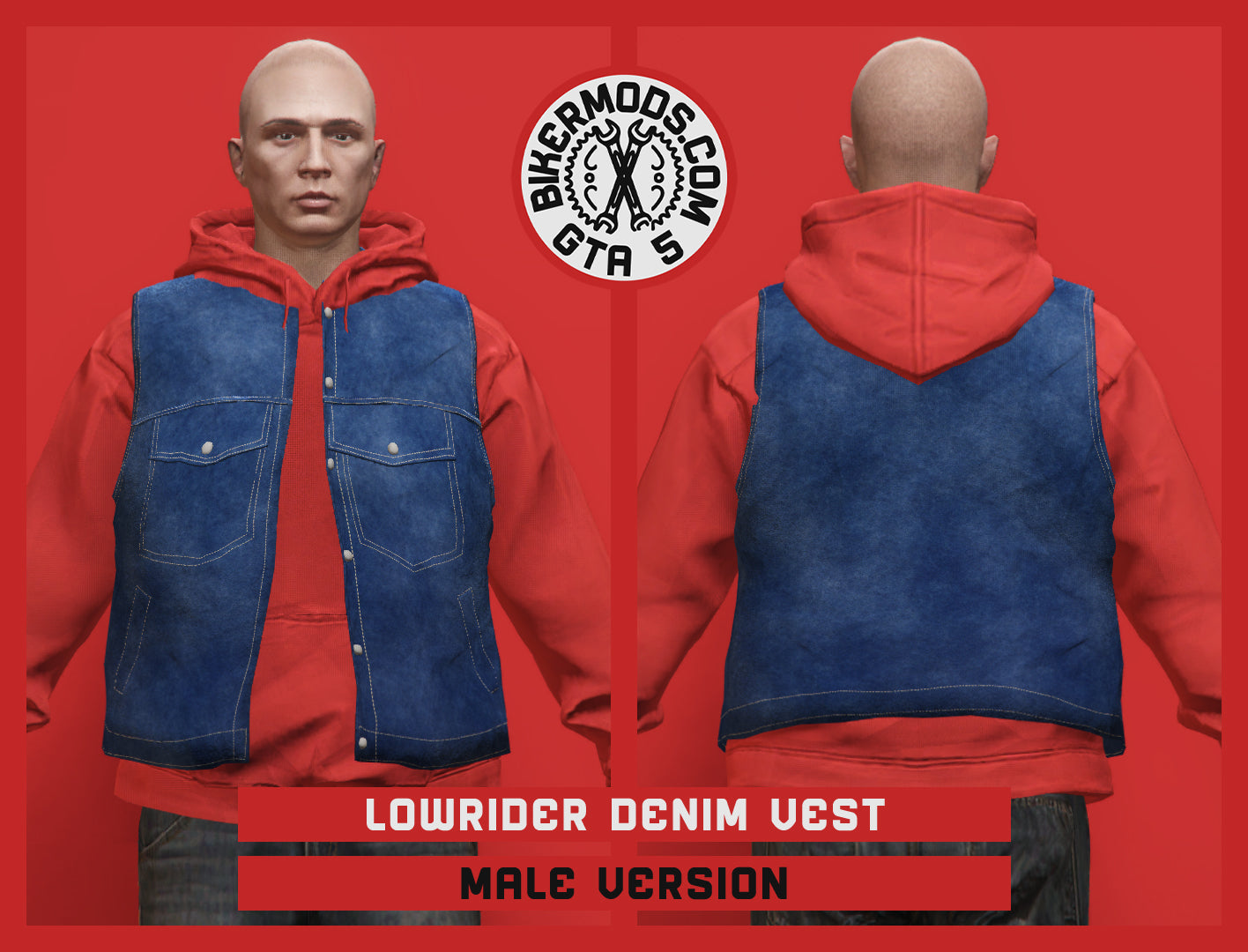 Lowrider Blue Denim Vest (Male) Hoodie Size