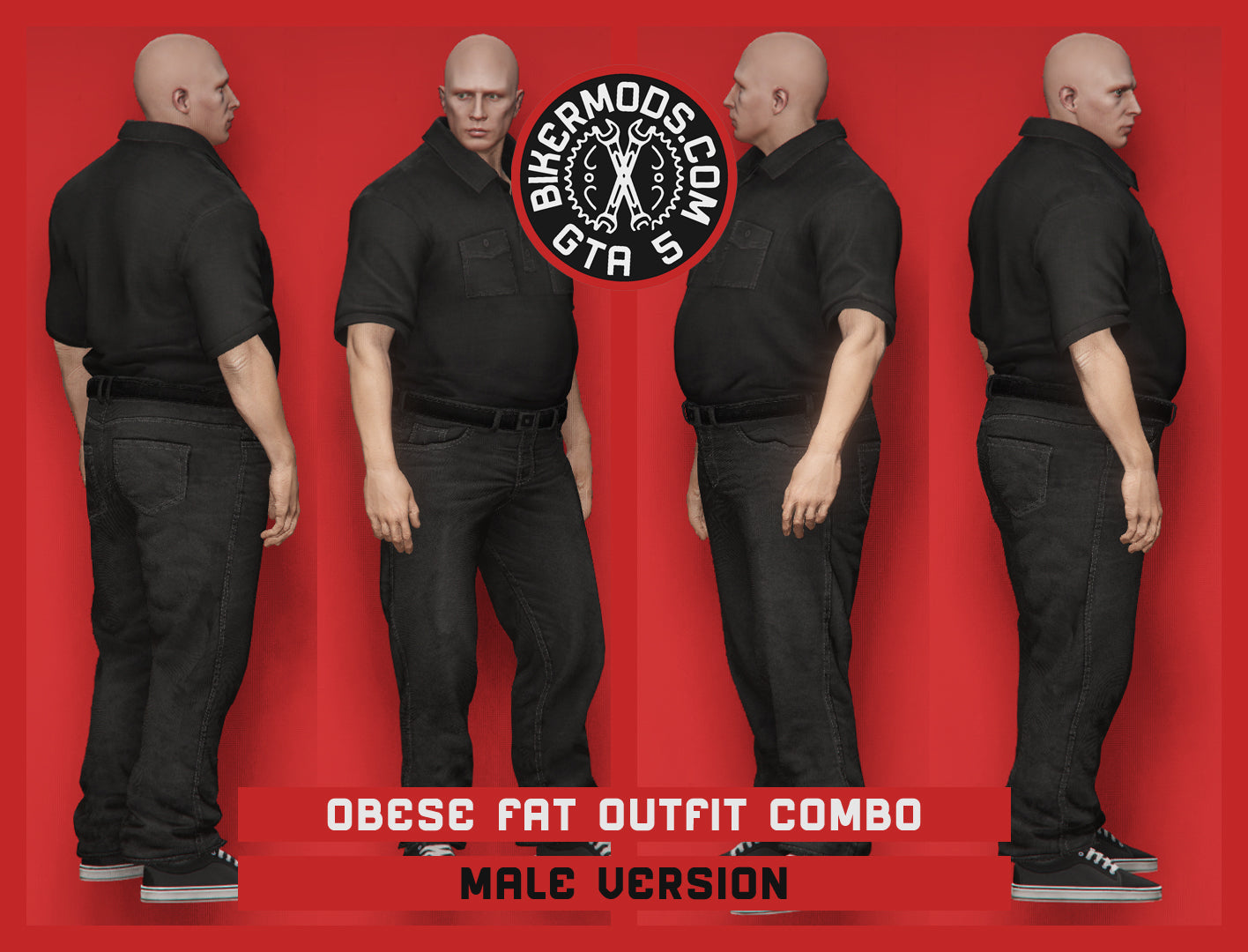 Obese Fat Polo and Jeans Dark Outfit Combo (Male)