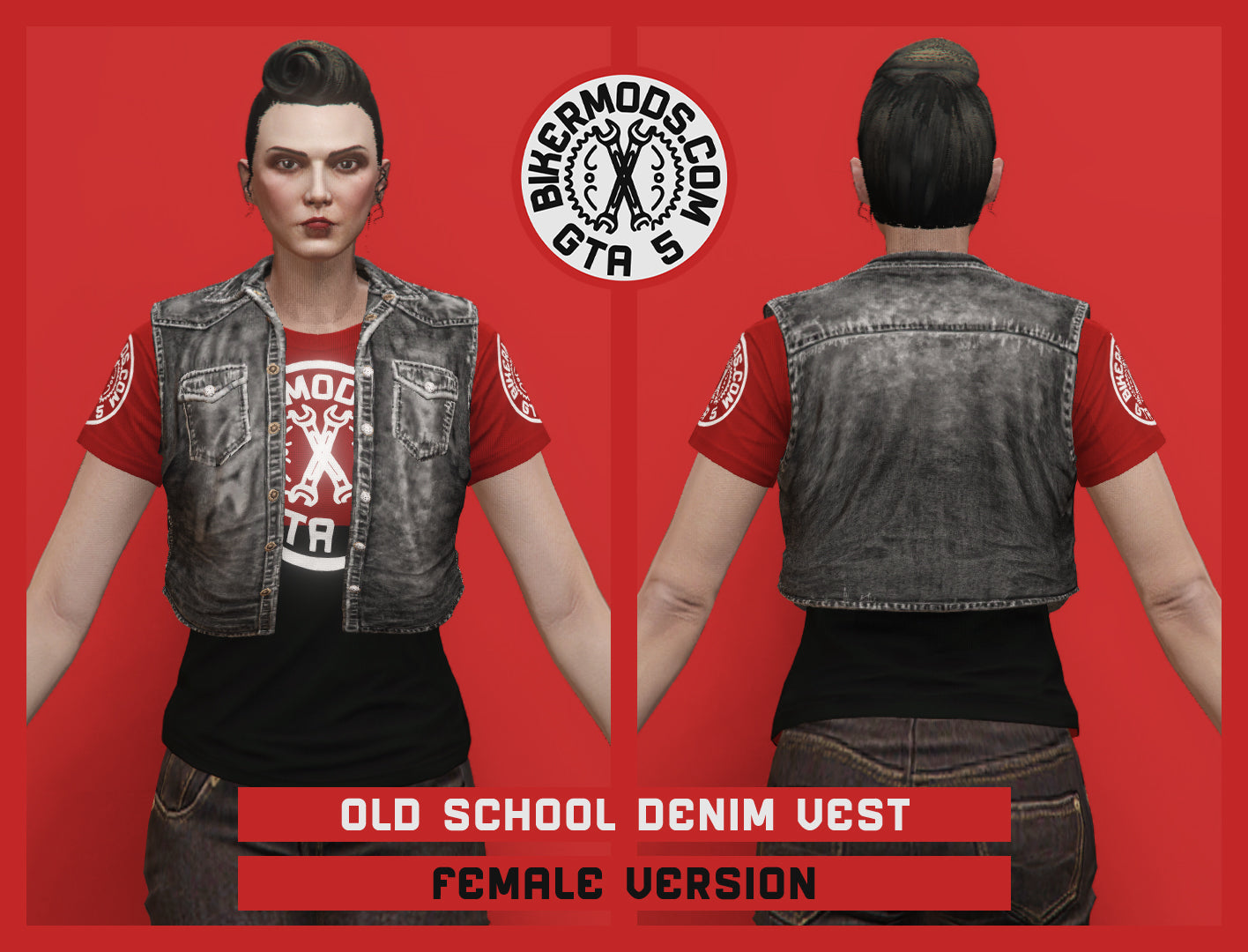 Old School Black Denim Vest (Female) Shorty