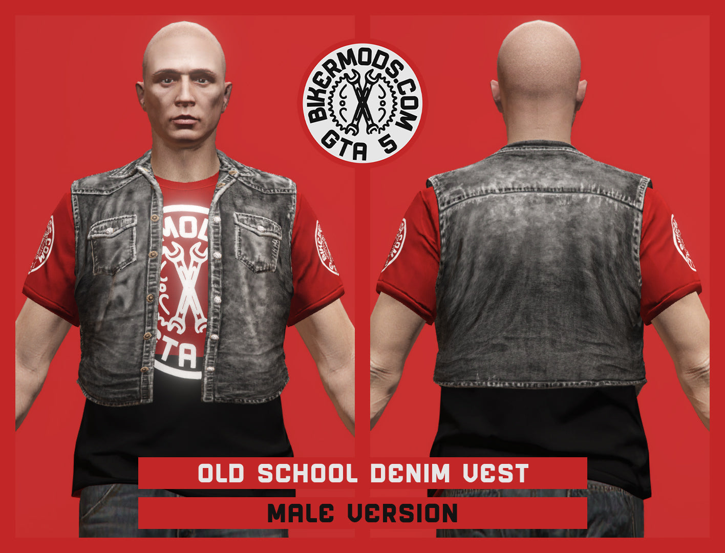Old School Black Denim Vest (Male) Shorty