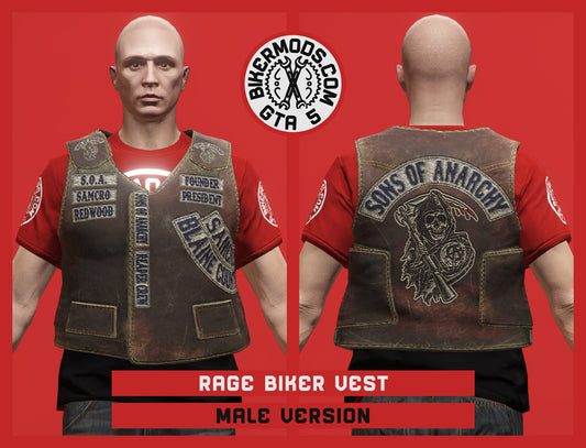 Rage Biker Vest (Male) President of Sons of Anarchy MC Shorty Style