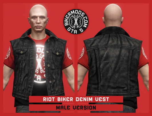Riot Biker Black Denim Vest (Male)