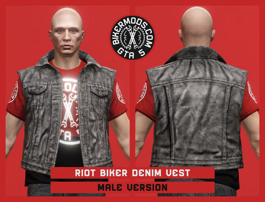 Riot Biker Stone Wash Denim Vest (Male)