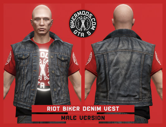 Riot Biker Worn Denim Vest (Male)