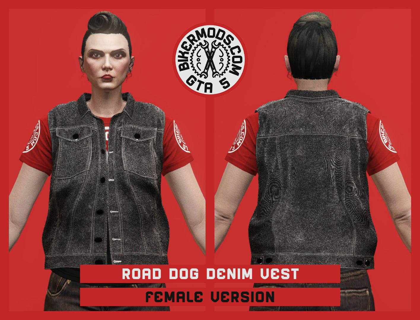 Road Dog Black Denim Vest (Female)