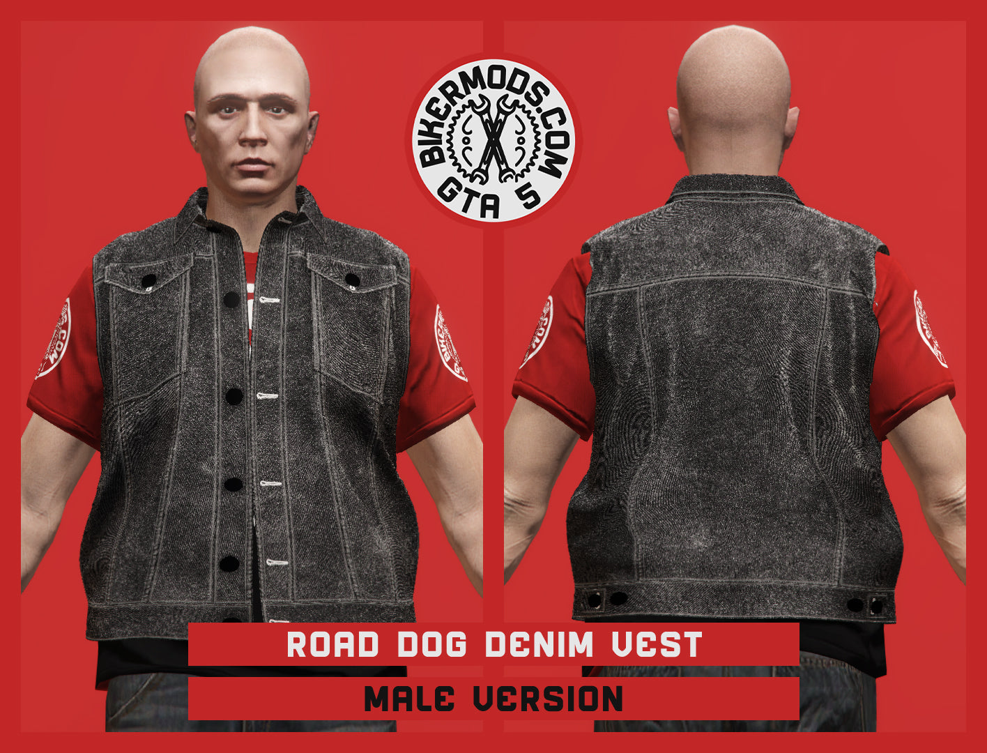 Road Dog Black Denim Vest (Male)