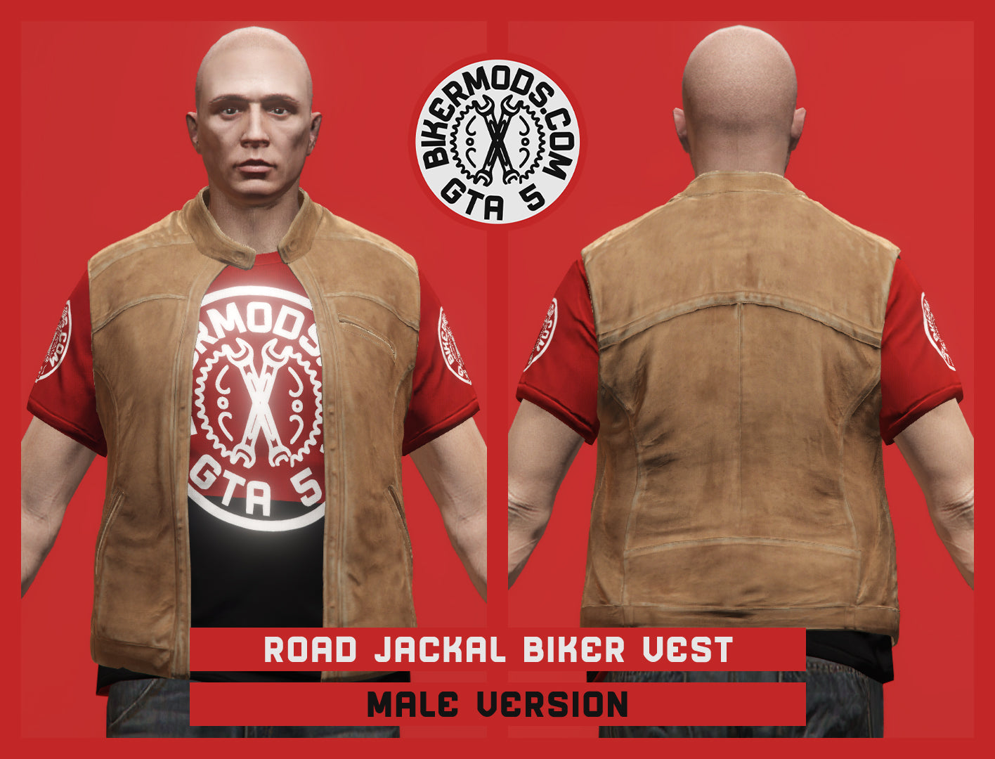 Road Jackal Biker Vest (Male) Brown Style