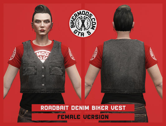 Roadbait Black Denim Biker Vest (Female)