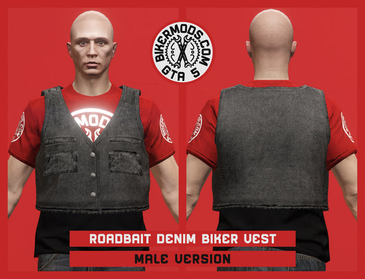 Roadbait Black Denim Biker Vest (Male)