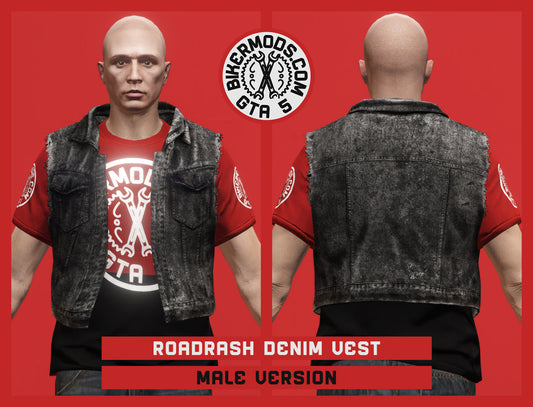 Roadrash Black Denim Vest (Male)