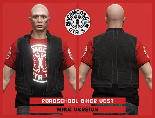 Roadschool Black Biker Vest (Male) Shorty Style