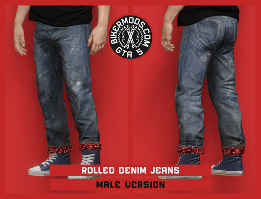 Rolled Denim Jeans with Bandana Cuff