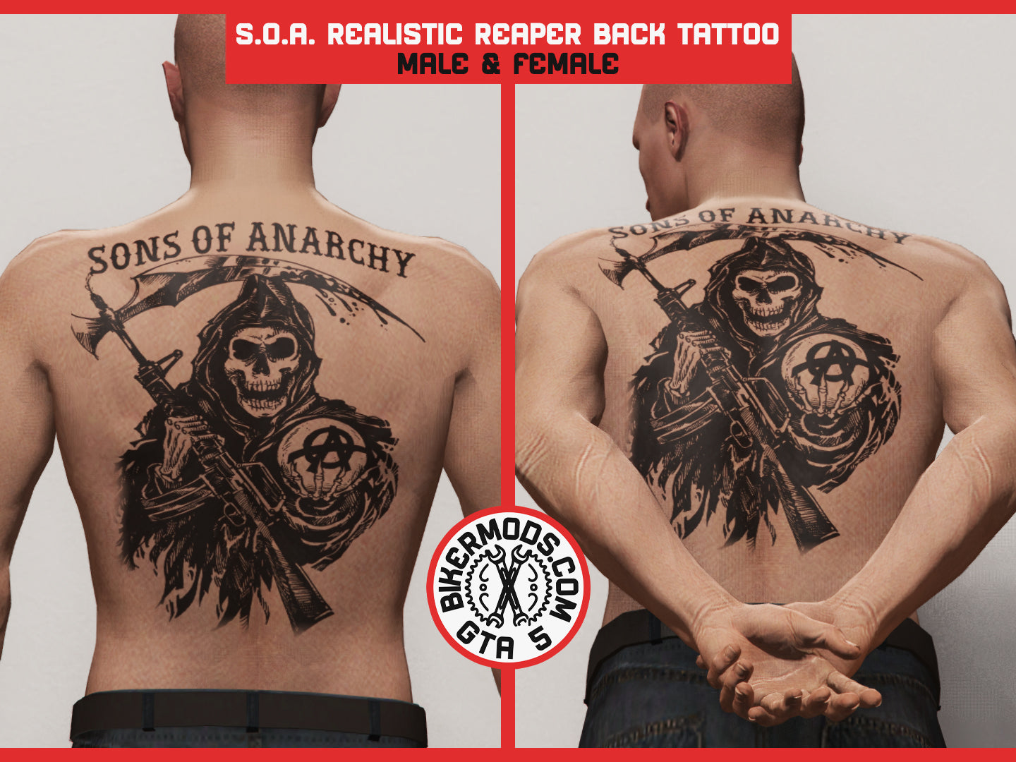 SOA Realistic Reaper Back Tattoo