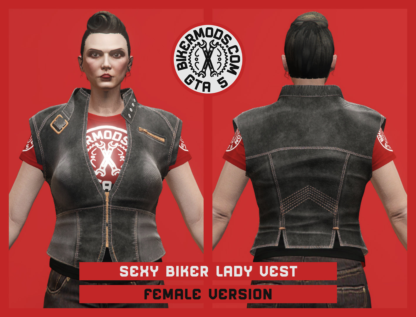 Sexy Biker Lady Vest (Female) Black Denim