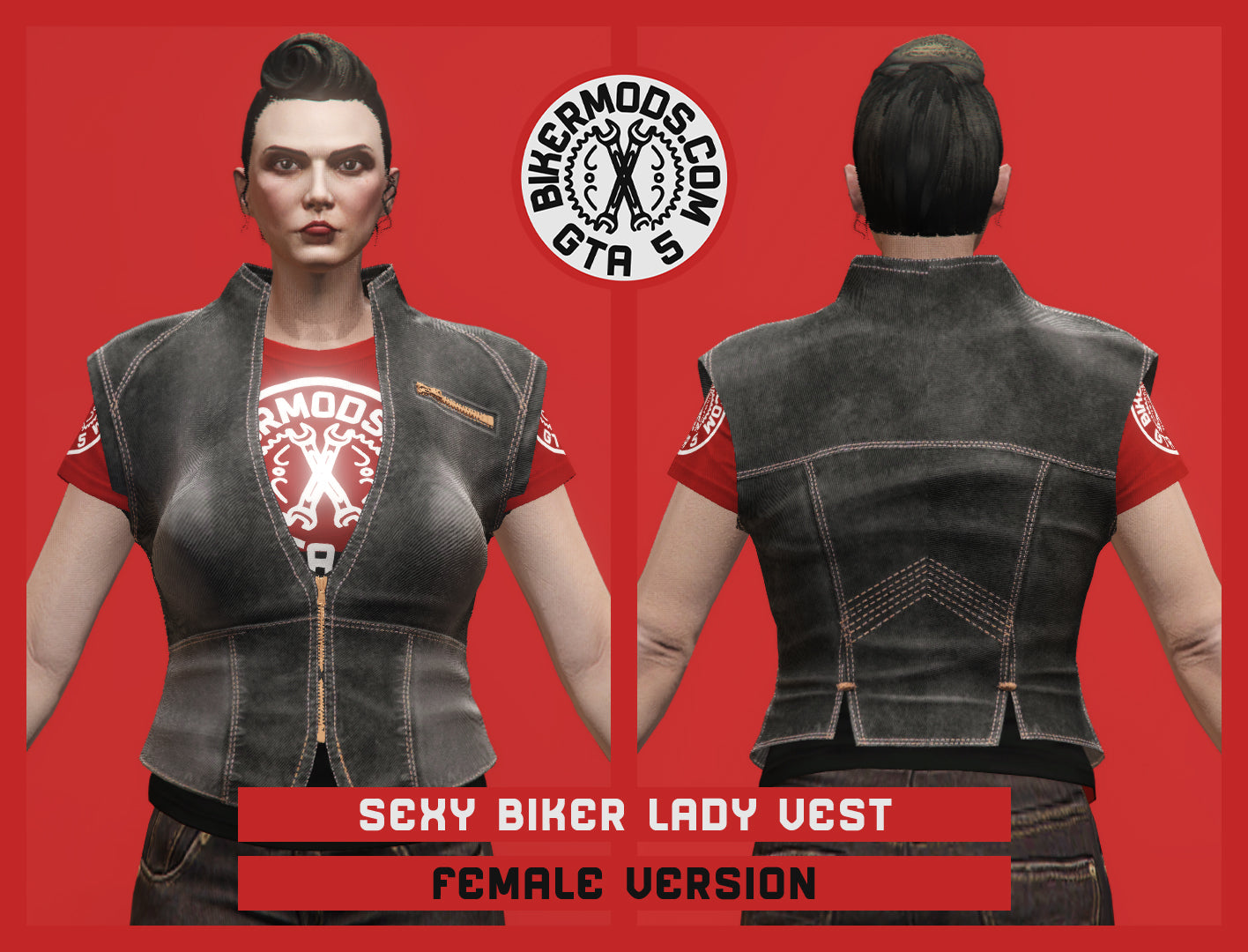 Sexy Biker Lady Vest (Female) Black Denim No Collar Style