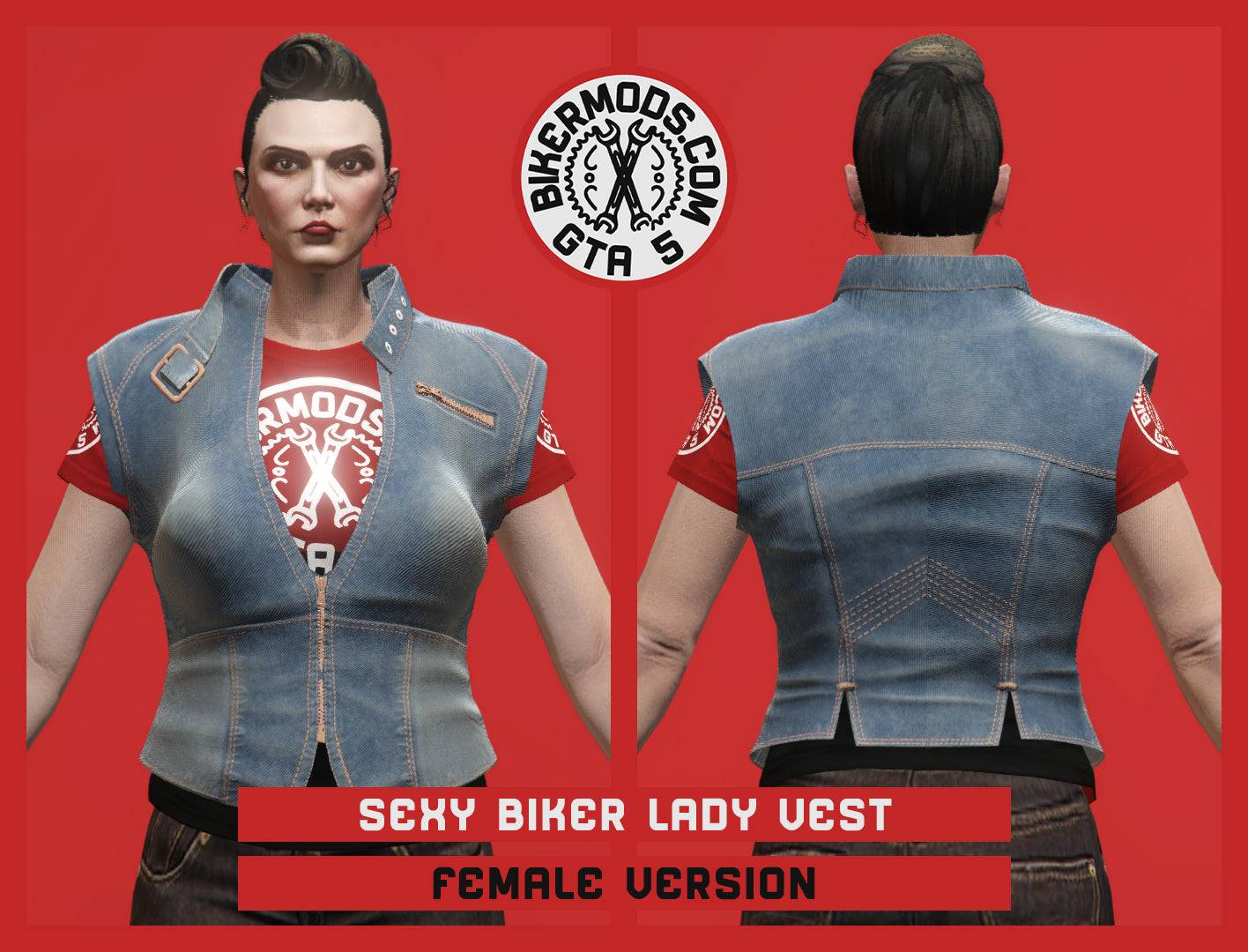 Sexy Biker Lady Vest (Female) Blue Denim