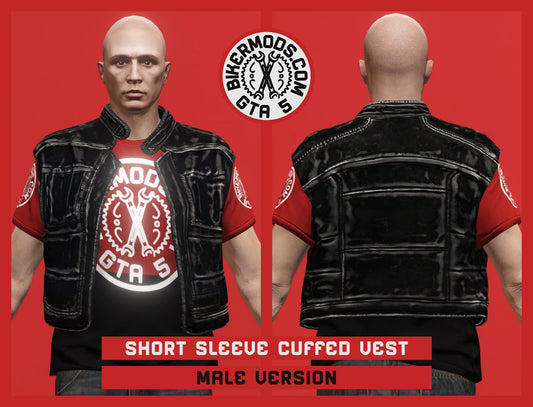 Short Sleeve Cuffed Biker Vest (Male) No Sleeves Version