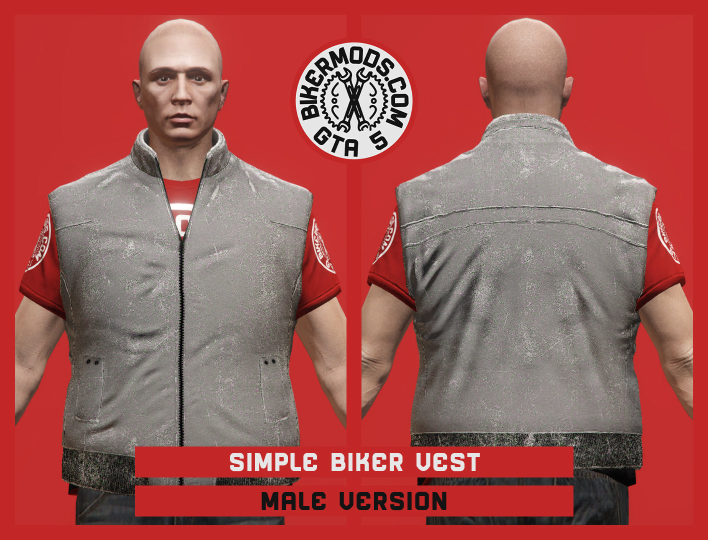 Simple Biker Vest (Male) Grey Style