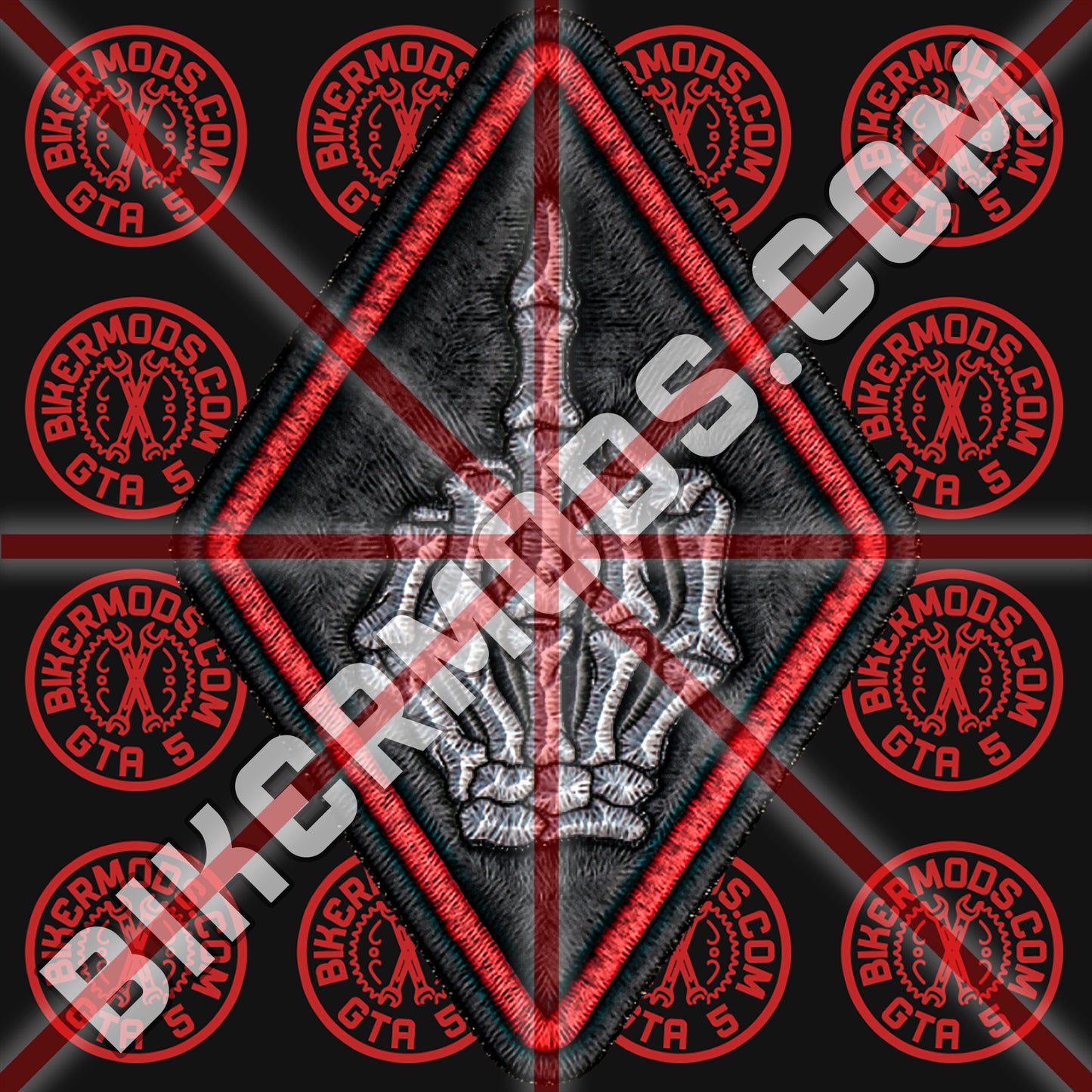 Skeleton Middle Finger Diamond Patch (Black with Red Border)