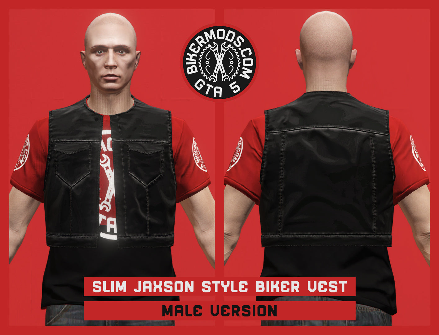 Slim Jaxson Style Biker Vest (Male) Blacked Out Style
