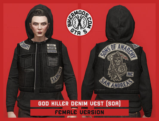 Sons of Anarchy MC Member God Killer Black Denim Vest (Female)