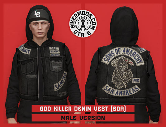 Sons of Anarchy MC Member God Killer Black Denim Vest (Male)