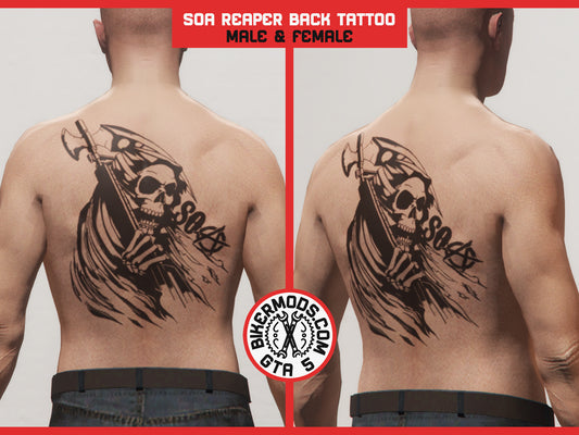 Sons of Anarchy MC (SOA) Reaper Side View Back Tattoo