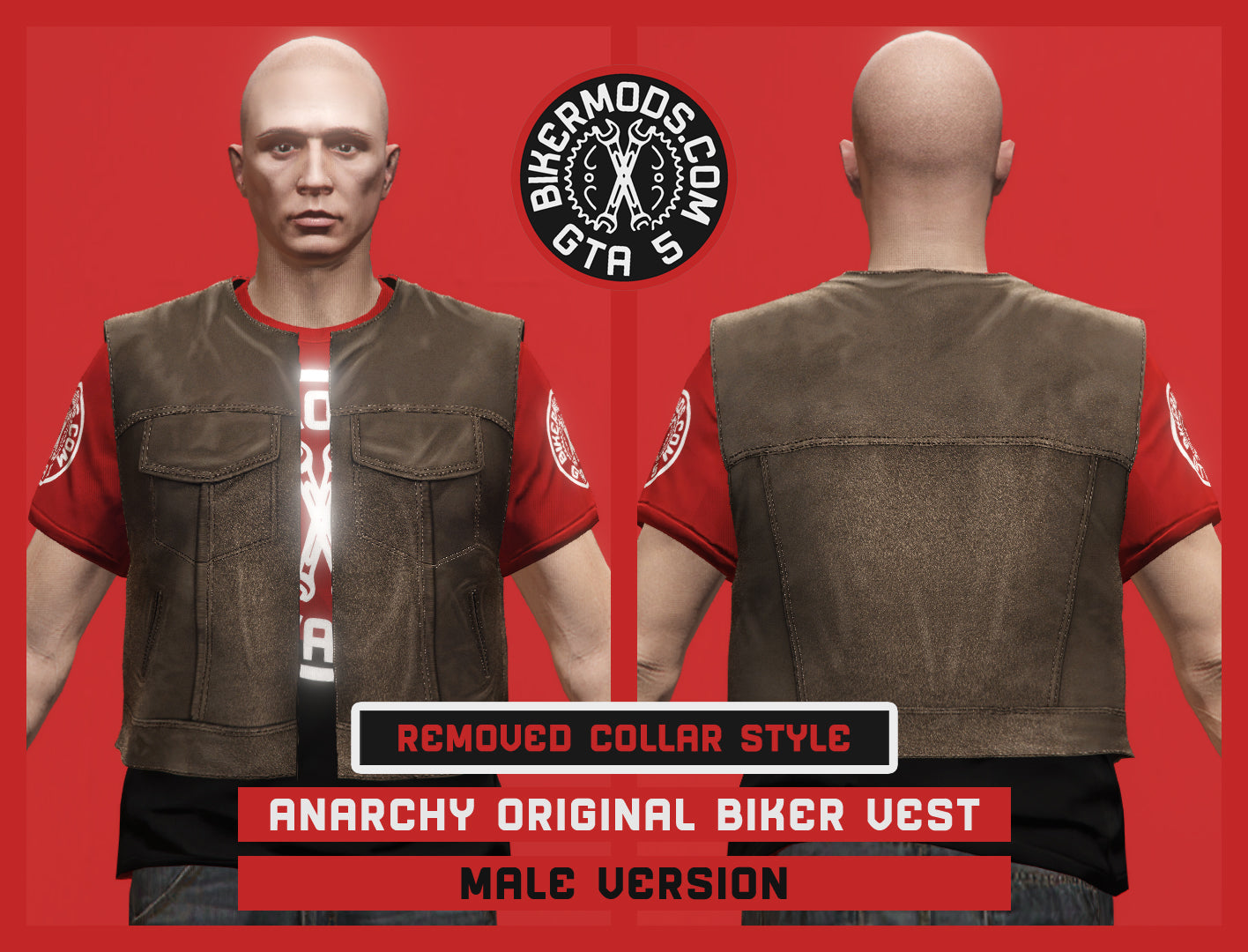 Special Edition Anarchy Original Biker Brown Vest (Male) No Collar Style