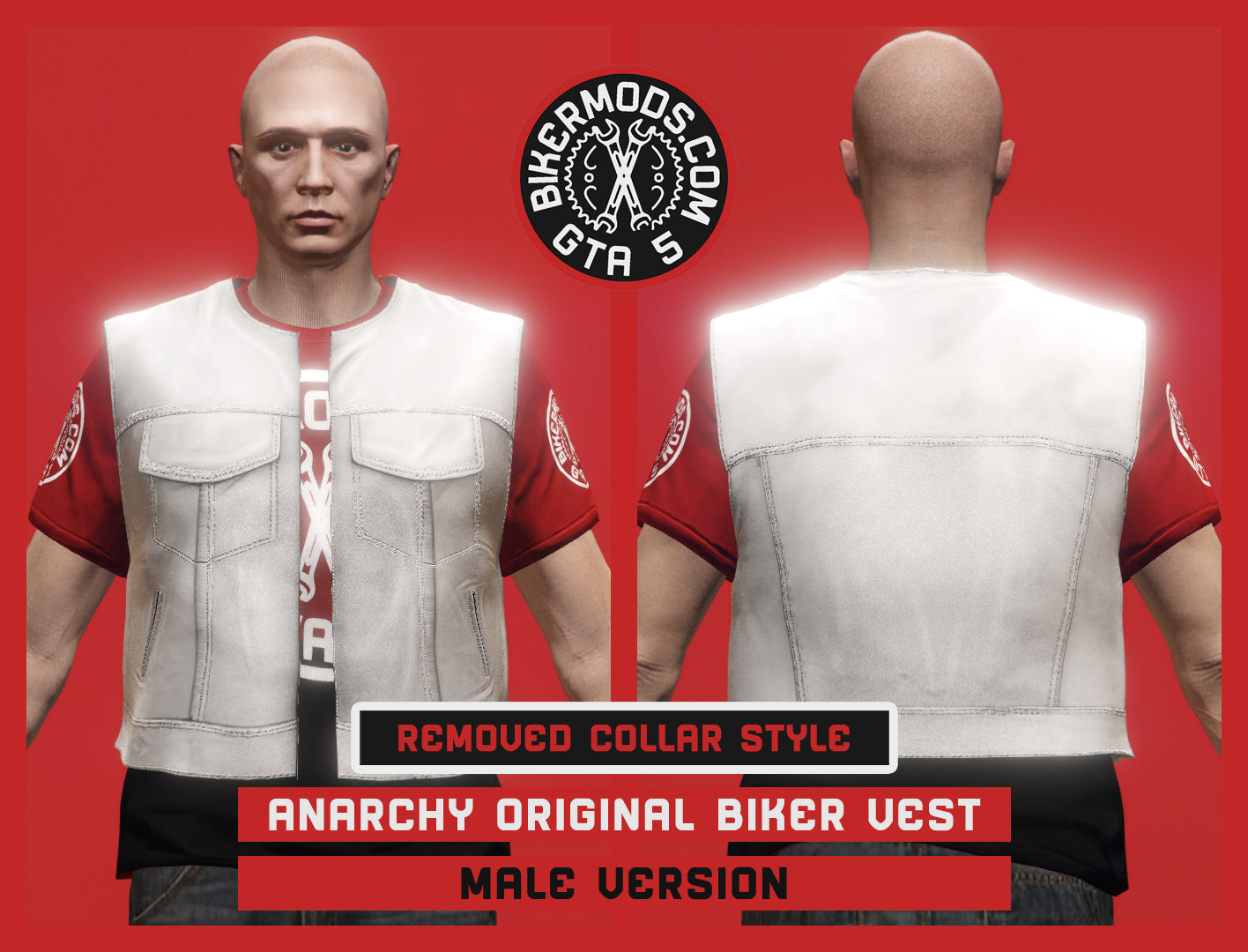 Special Edition Anarchy Original Biker White Vest (Male) No Collar Style