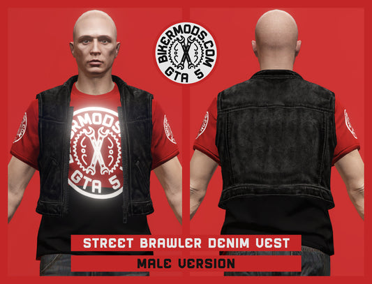 Street Brawler Black Denim Vest (Male)