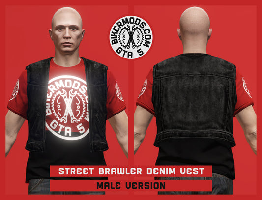 Street Brawler Black Denim Vest (Male) No Collar