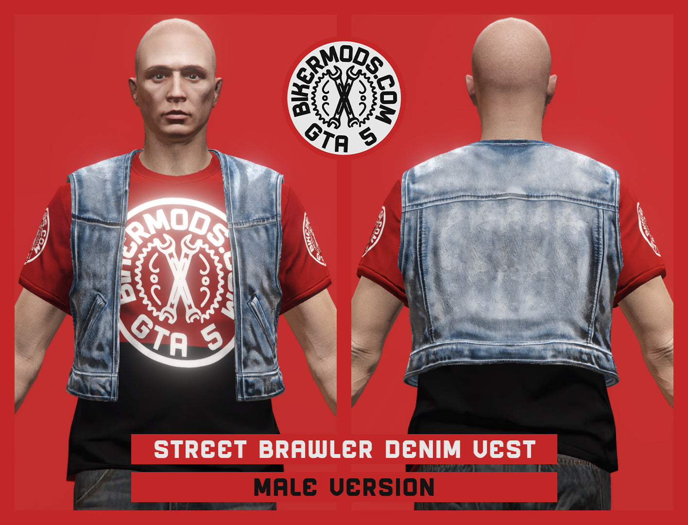 Street Brawler Blue Denim Vest (Male) No Collar