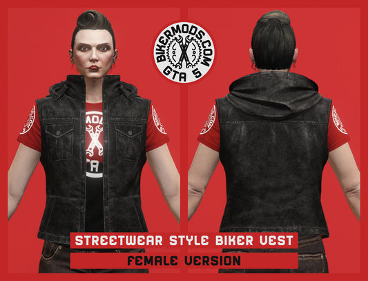 Streetwear Style Biker Black Vest (Female) with Hoodie Attached
