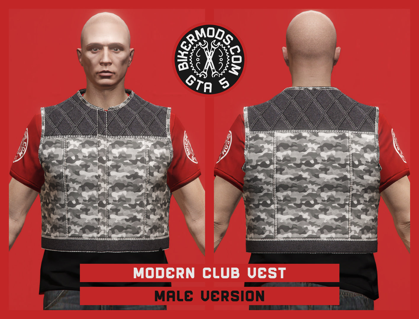 Urban Camo Modern Club Biker Vest (Male) Closed Style