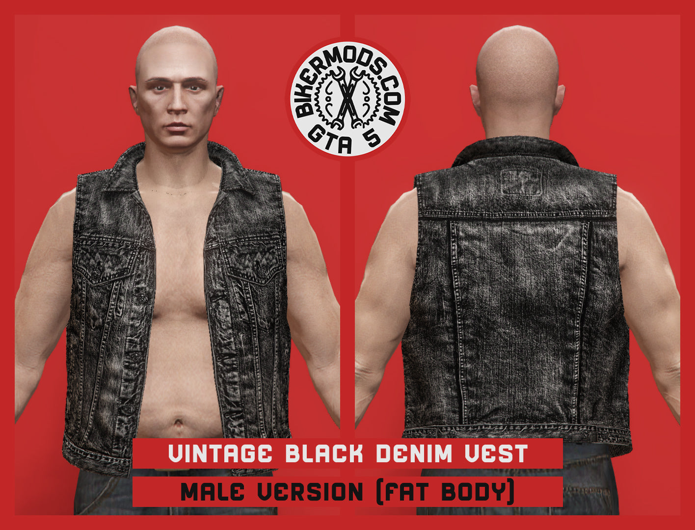 Vintage Black Denim Vest (Male) Fat Body Style