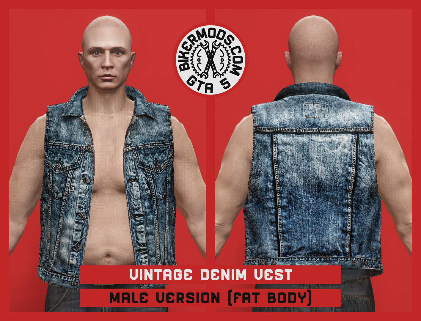 Vintage Blue Denim Vest (Male) Fat Body Style