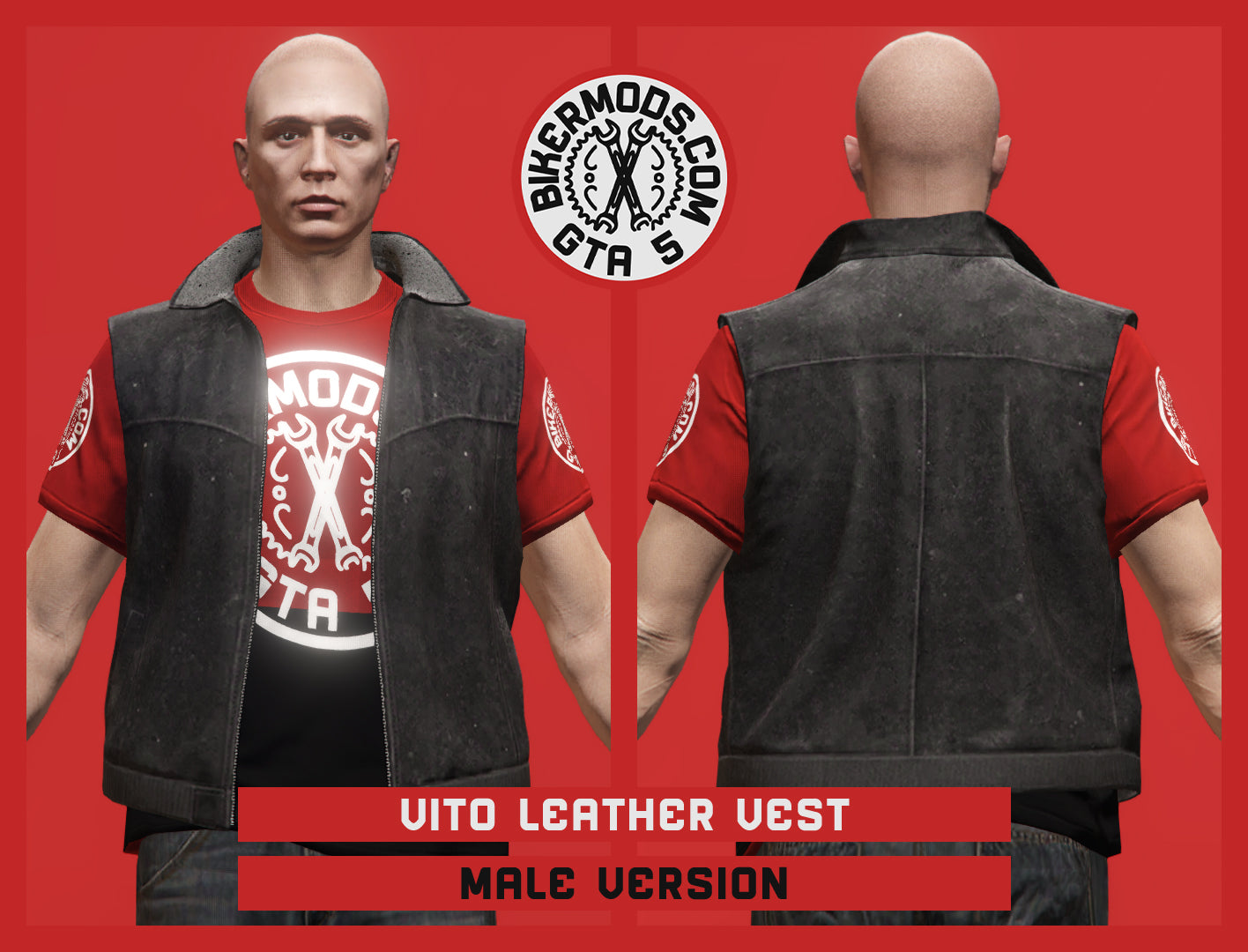 Vito Black Leather Vest (Male)