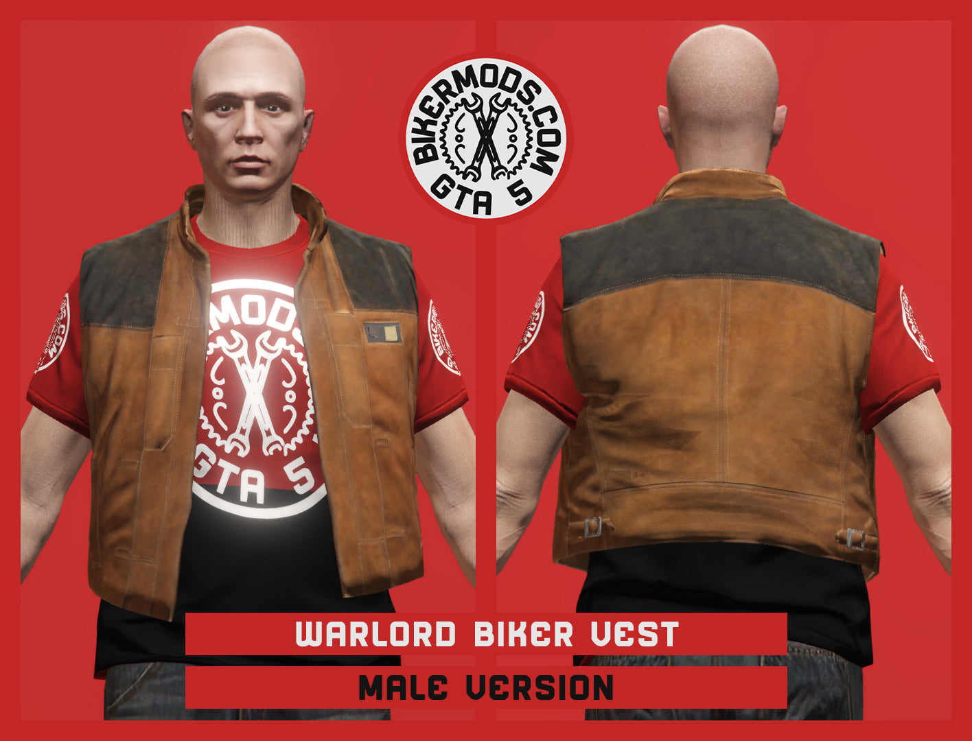 Warlord Biker Vest (Male) Brown Style