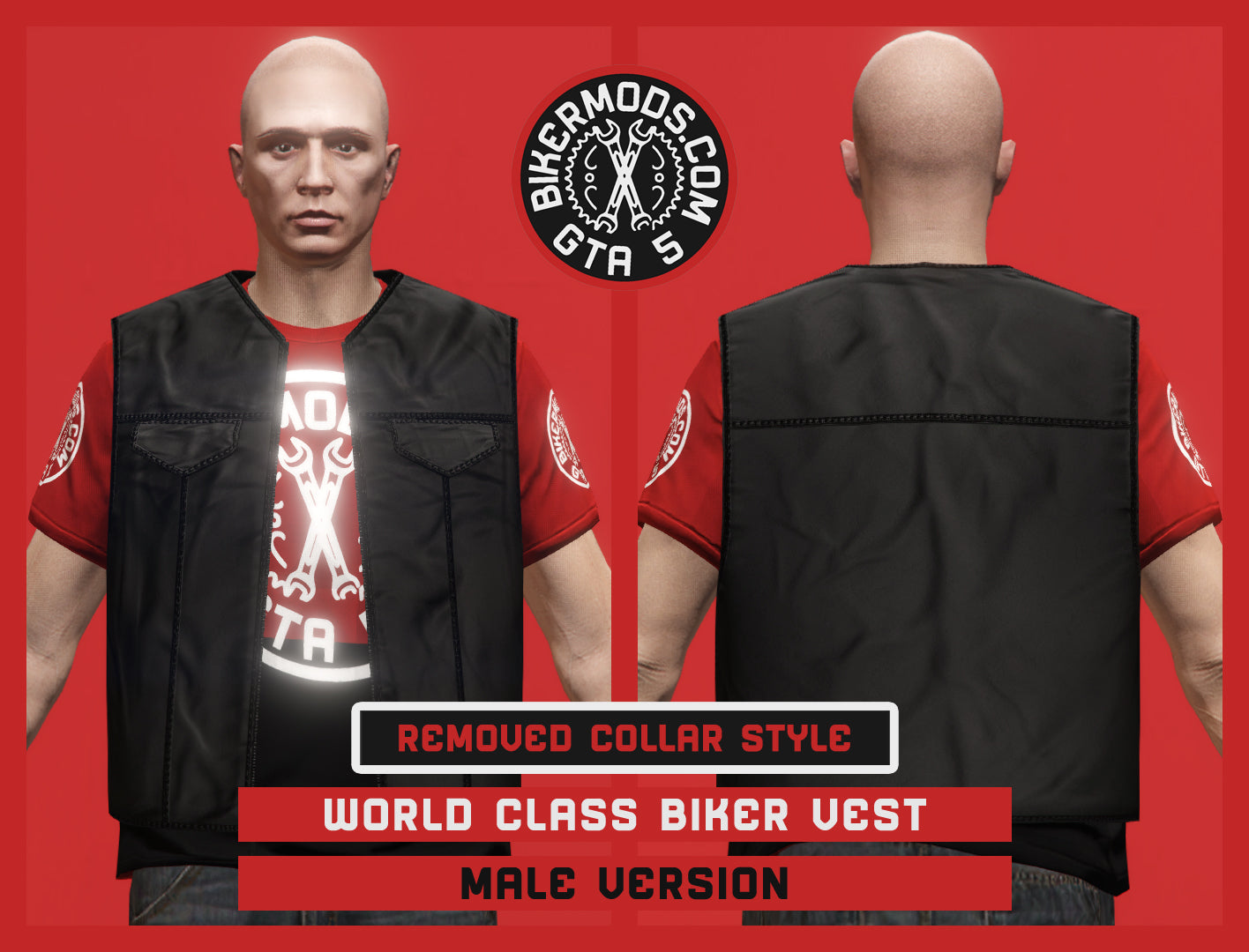 World Class Biker Vest (Male) Standard Length No Collar Style