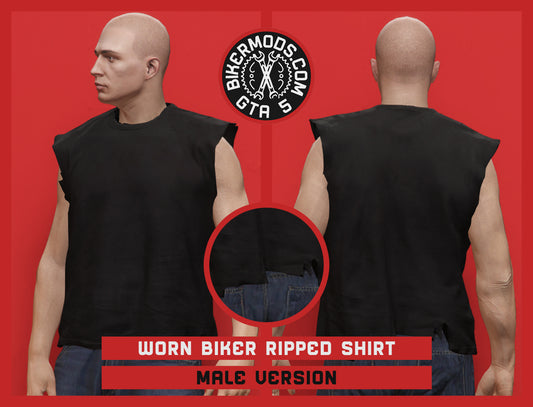 Worn Biker Ripped Black Shirt (Male)
